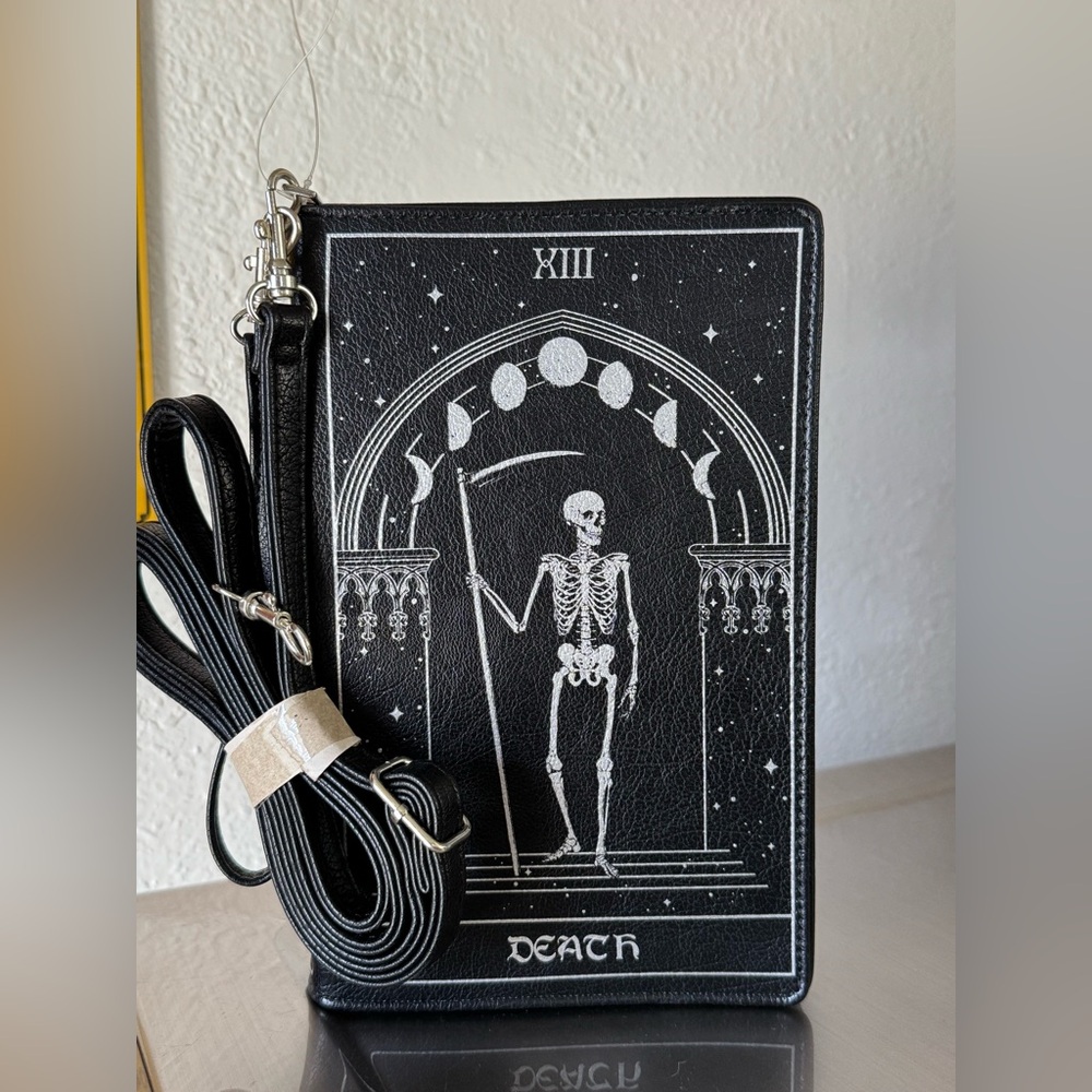 Comeco Inc Tarot Card Book Clutch Crossbody Bag Vinyl Black Death The Moon
